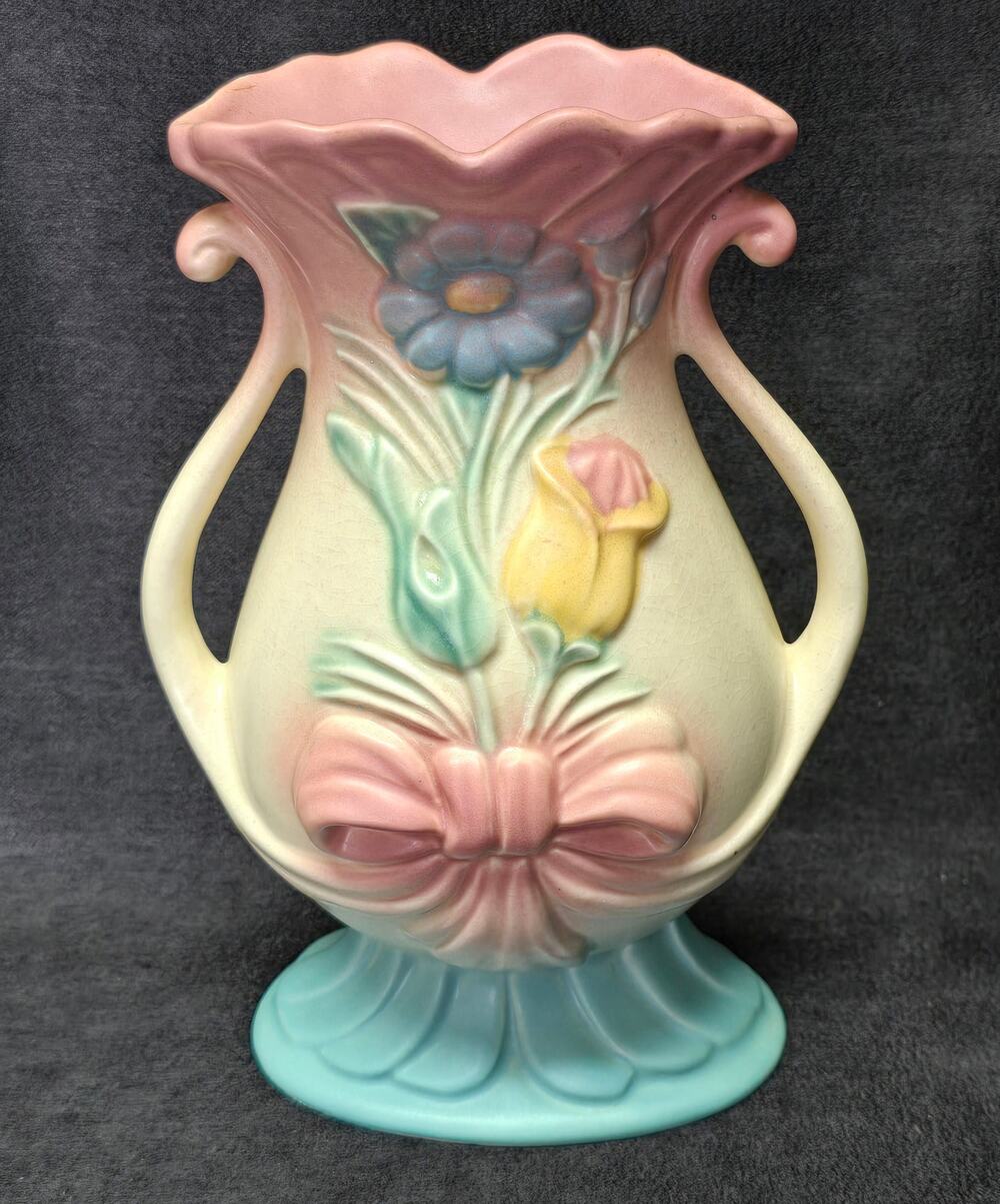 Vintage Hull Art Pastel Spring Colored Floral Bow Vase  B-7-8 1/2